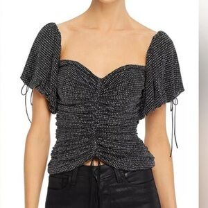 For love and lemons sparkly glitter puff sleeve ruched top